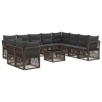 vidaXL Tuinbank Set 11 pcs Grijs poly rattan, Verzenden, Nieuw