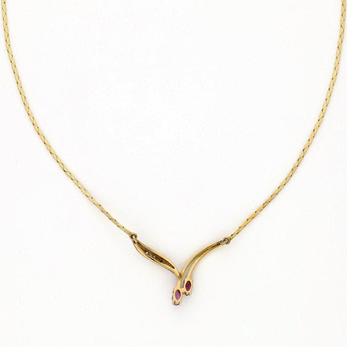 Halsketting - 14 karaat Geel goud - Diamant - Robijn, Handtassen en Accessoires, Kettingen