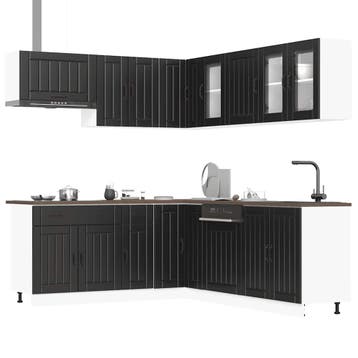 vidaXL 11-delige Keukenkastenset Lucca bewerkt hout zwart, Verzenden, Nieuw