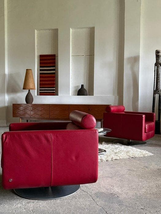Natuzzi - Fauteuil (2) - Leder, Staal, Antiek en Kunst, Curiosa en Brocante
