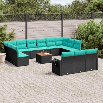 vidaXL 14-delige tuinbankset met kussens van zwart polyrotan, Verzenden