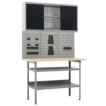 vidaXL Werkbank met drie wandpanelen en een kast, Verzenden