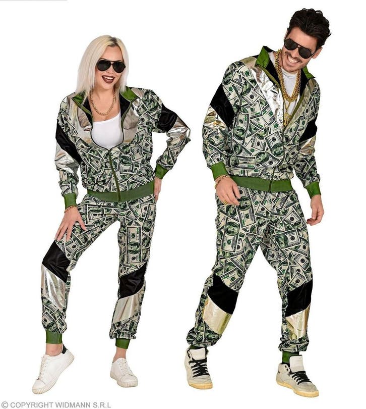 Neon 80S Trainingspak Fout Dollar, Kleding | Heren, Carnavalskleding en Feestkleding, Nieuw, Verzenden