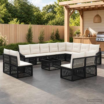 vidaXL Tuinbank Set 13 st Zwart poly rattan, Tuin en Terras, Verzenden, Nieuw