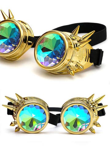 KIMU® Goggles Steampunk Bril Spikes Goud Montuur Caleidoscoo, Ophalen of Verzenden, Nieuw