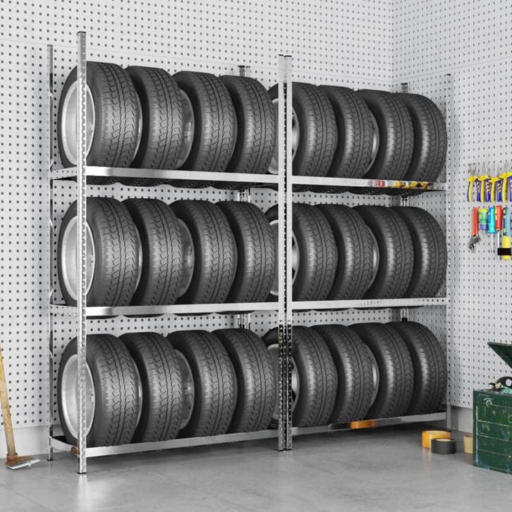 vidaXL Bandenrekken 3-laags 2 st 110x40x200 cm staal, Huis en Inrichting, Kasten | Stellingkasten, Nieuw, Verzenden