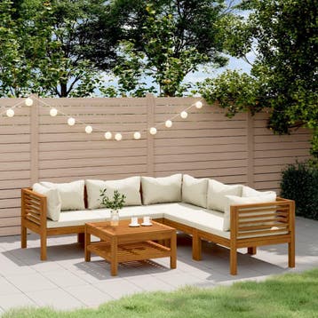 vidaXL 6-delige Loungeset met crèmekleurige kussens massief, Verzenden, Nieuw, Loungeset