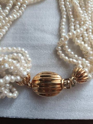 Collier tendance - 18 carats Or jaune Perle - Or et perles