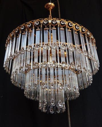 Plafondlamp - Messing, Kristal, Glas - Gevormd glas en