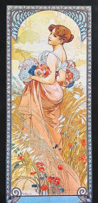 Marie Alphonse Mucha - “Summer II, 1903”. Gesigneerd en, Antiek en Kunst