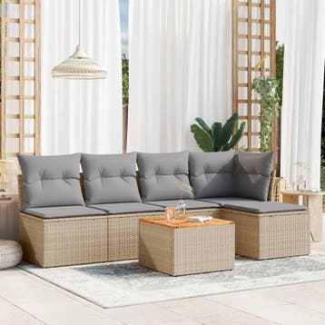 vidaXL Patio Sofa Set 6-zits Mix Beige en Lichtgrijs, Verzenden, Nieuw
