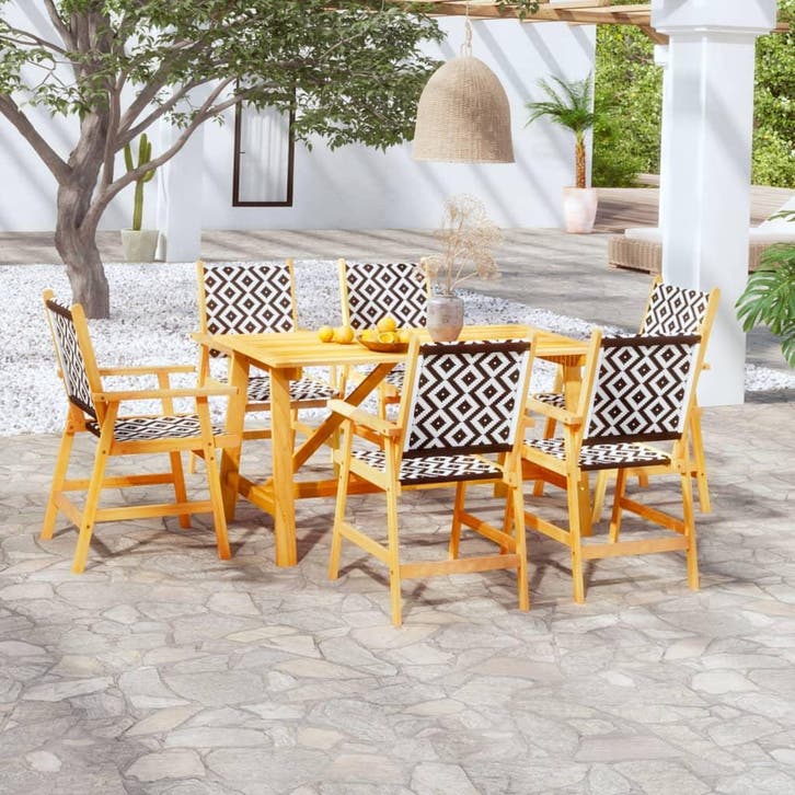 vidaXL 7-delige Tuinset massief acaciahout, Tuin en Terras, Tuinsets en Loungesets, Tuinset, Nieuw, Verzenden