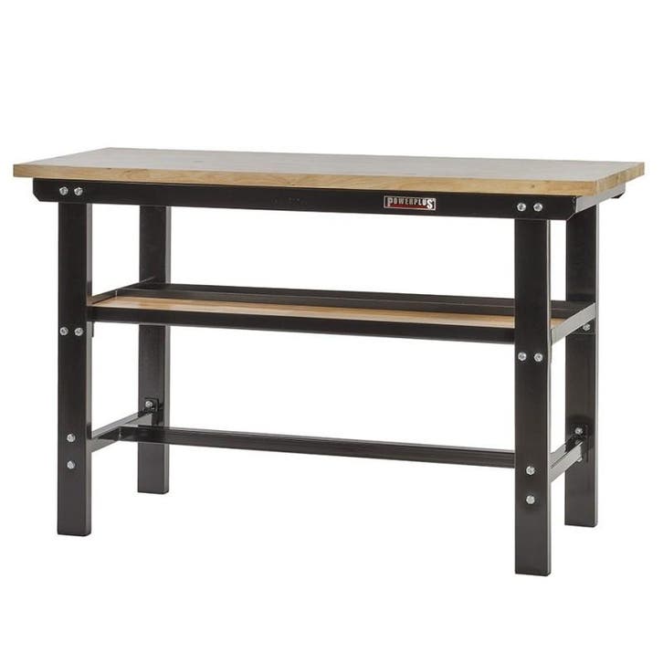 Werkbank zwart 150 cm met hardhouten blad, Doe-het-zelf en Bouw, Werkbanken, Ophalen of Verzenden