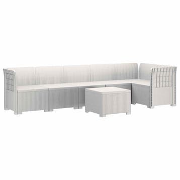 vidaXL 6-Zits Tuinbank Rattan uitstraling PP Wit, Verzenden, Nieuw