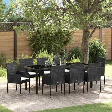 vidaXL Tuin Eettafel Set 9 st Zwart poly rattan, Verzenden, Nieuw