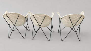 Chaise longue - Rotin, Fer - Un ensemble de trois fauteuils