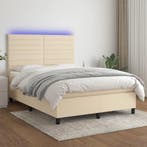 vidaXL Boxspring met matras en LED stof crèmekleurig 140x200, Verzenden