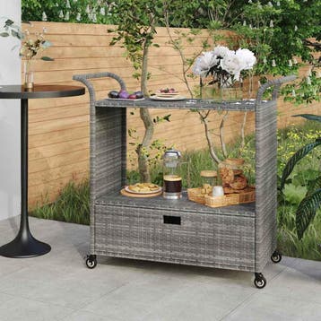 vidaXL Serveerwagen met lade 100x45x97 cm poly rattan grijs, Verzenden, Nieuw