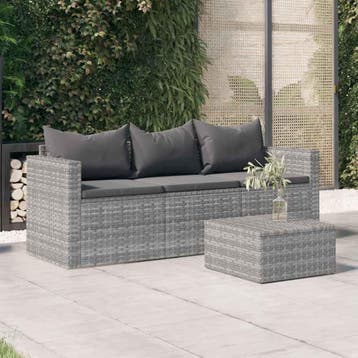 vidaXL Tuinbank 3-zits met kussens poly rattan grijs, Tuin en Terras, Verzenden, Nieuw