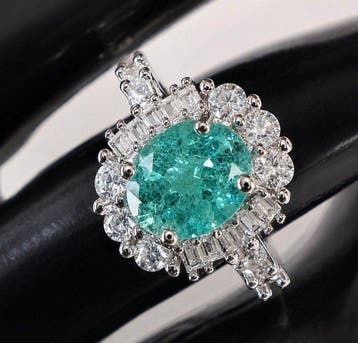 925 sterlingzilver smaragdgroen kristal halo-ring. 4,5 g, Nieuw