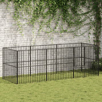 vidaXL Hondenkennel 8 panelen gepoedercoat staal zwart, Verzenden, Nieuw
