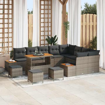 vidaXL Tuinbank Set 13 pcs Grijs Poly Riet en Poedergecoat, Verzenden
