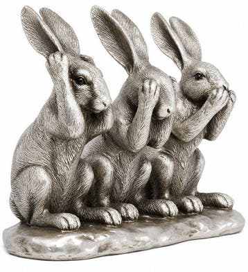 sculptuur, Silver Three Wise Hares Sculpture See No Evil,
