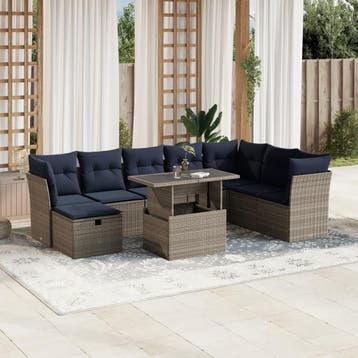 vidaXL 9-delige tuinbankset met kussens, grijs polyrotan, Verzenden, Nieuw