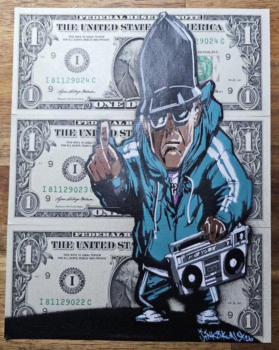 Jinks Kunst - BBOY DKA - 3 Real US $1 Banknotes - New, Antiek en Kunst, Kunst | Schilderijen | Modern