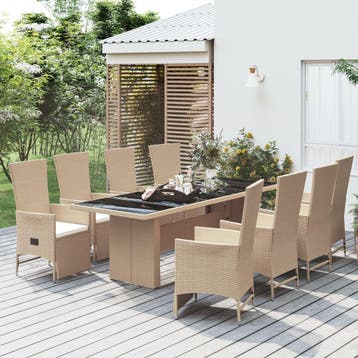 vidaXL 9-delige Tuinset met kussens poly rattan beige, Verzenden, Nieuw, Tuinset