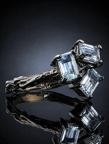 Witte topaas ring - 925 sterlingzilver - Zwarte rhodium