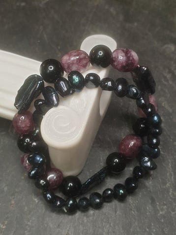 Gothic-geïnspireerde zwarte barokparels, zwarte onyx, paarse