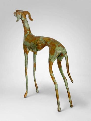 Abdoulaye Derme - sculptuur, Lévrier debout - 29 cm - Brons