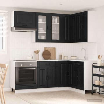 vidaXL Keukenblok KALMAR 8 st Zwart Bewerkt hout, Verzenden, Nieuw
