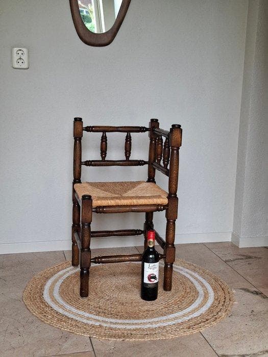 Stoel - Eiken hout - Biezen - BOBBIN, Antiquités & Art, Curiosités & Brocante