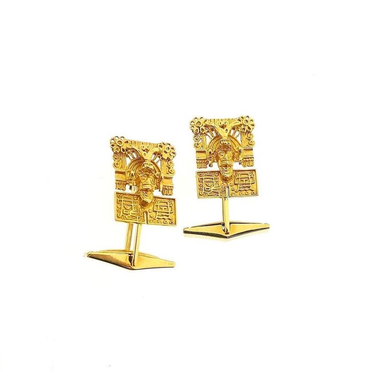 Gouden manchetknopen met Oosters ontwerp, Handtassen en Accessoires, Manchetknopen, Gebruikt, Goud, Ophalen of Verzenden