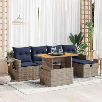vidaXL 6-delige Loungeset met kussens poly rattan acacia, Verzenden, Loungeset