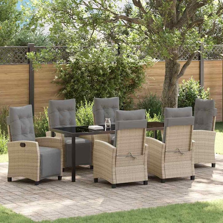 vidaXL Tuin Eettafel Set met kussen 7 pcs Beige poly rattan, Tuin en Terras, Tuinsets en Loungesets, Nieuw, Verzenden