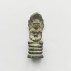 Oud-Khmer Brons Boeddha-beeld op Naga-slang troon, reizende