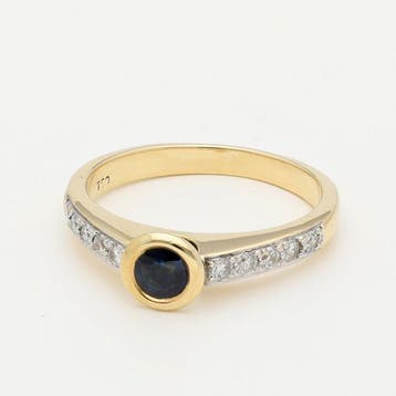 Bague - 14 carats Or jaune - Diamant - Saffier, Bijoux, Sacs & Beauté