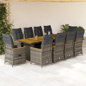 vidaXL 11-delige Bistroset met kussens poly rattan grijs, Verzenden, Nieuw