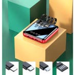 Universele 20.000mAh Mini Powerbank - 4 Types Oplaadkabel -, Telecommunicatie, Verzenden, Nieuw, Tollcuudda