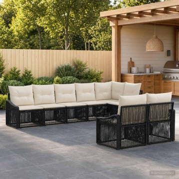 vidaXL Tuinbank Set 8 st Zwart poly rattan, Verzenden, Nieuw