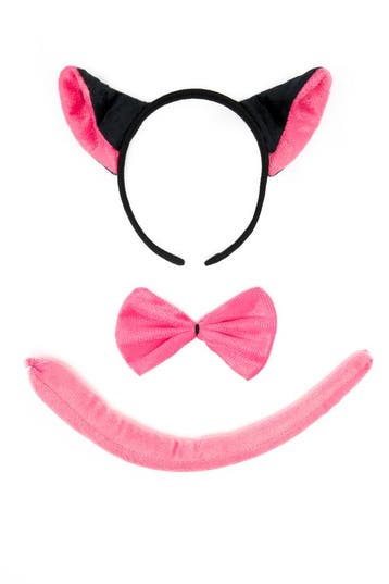 KIMU® Rat Haarband Oren Strik Staart Diadeem Set Zwart Roze, Ophalen of Verzenden, Nieuw