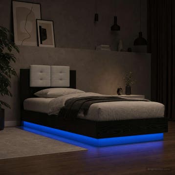 vidaXL Bedframe met Hoofdbord Zwart eiken Bewerkt hout, Verzenden, Nieuw