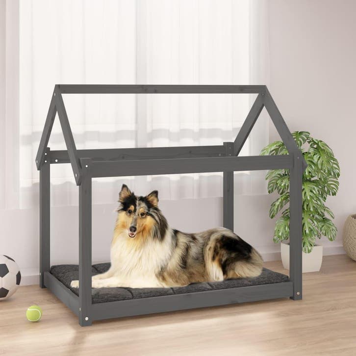 vidaXL Hondenbed 101x70x90 cm massief grenenhout grijs, Dieren en Toebehoren, Honden-accessoires, Nieuw, Verzenden