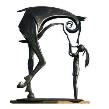 sculptuur, Handmade Iron Horse and Rider Sculpture –