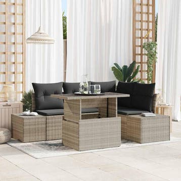 vidaXL Tuinbank Set 5 st Lichtgrijs poly rattan, Verzenden, Nieuw