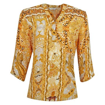 Frogbox • gele blouse met barok motief • 36, Kleding | Dames, Princess goes Hollywood, Verzenden, Geel, Nieuw