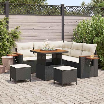 vidaXL Tuinbank Set 9 st 8-Aantal zitplaatsen Zwart en Crème, Verzenden, Nieuw